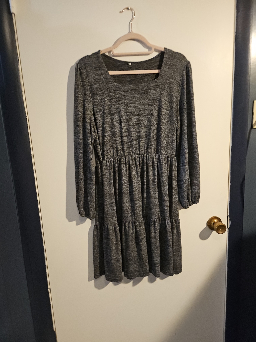 Amazon Gray Heathered Long-Sleeve Tiered Dress